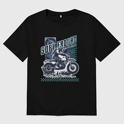 Футболка оверсайз женская Мотоциклист на мотоцикле:Soft enduro, цвет: черный