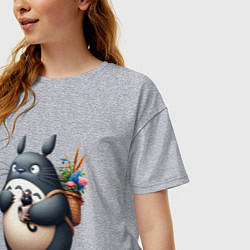 Футболка оверсайз женская Totoro and black cat - anime, цвет: меланж — фото 2