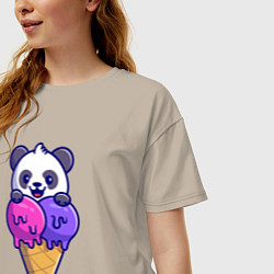 Футболка оверсайз женская Panda ice cream, цвет: миндальный — фото 2