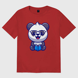 Футболка оверсайз женская Панда с книгой, цвет: красный