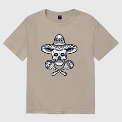 Футболка оверсайз женская Мексиканский череп, цвет: миндальный
