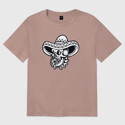 Футболка оверсайз женская Черепок в сомбреро, цвет: пыльно-розовый