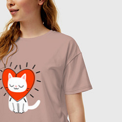 Футболка оверсайз женская Кошкино сердечко, цвет: пыльно-розовый — фото 2