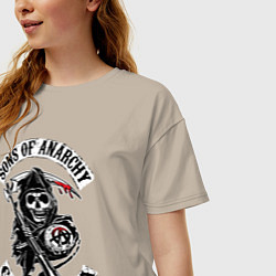Футболка оверсайз женская Sons of anarchy - logo, цвет: миндальный — фото 2
