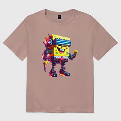 Футболка оверсайз женская Sponge Bob - cyberpunk fantasy, цвет: пыльно-розовый