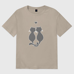 Футболка оверсайз женская Пара котиков, цвет: миндальный