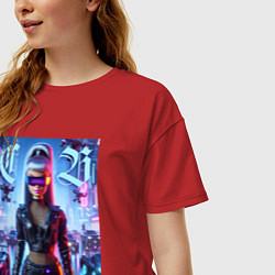 Футболка оверсайз женская Cyber girl Barbie - neon glow, цвет: красный — фото 2