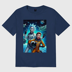 Футболка оверсайз женская Космонавты Рик и Морти - нейроарт фантазия, цвет: тёмно-синий