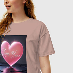 Футболка оверсайз женская I love you с сердцем над поверхностью воды, цвет: пыльно-розовый — фото 2