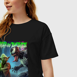 Футболка оверсайз женская Yoda vs Venom - neon glow, цвет: черный — фото 2