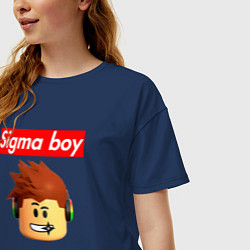 Футболка оверсайз женская Sigma boy roblox head - мем Роблокс Сигма бой, цвет: тёмно-синий — фото 2