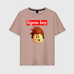 Футболка оверсайз женская Sigma boy roblox head - мем Роблокс Сигма бой, цвет: пыльно-розовый
