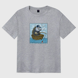Футболка оверсайз женская Рыба ловит рыбу в лодке, цвет: меланж