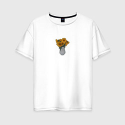Футболка оверсайз женская Букет подсолнухов, цвет: белый