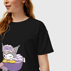 Футболка оверсайз женская Куроми с макарунами, цвет: черный — фото 2