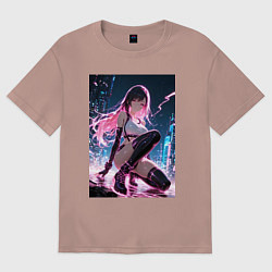 Футболка оверсайз женская Тифа Локхарт из Final Fantasy VII в стиле киберпан, цвет: пыльно-розовый