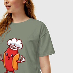 Футболка оверсайз женская Хот-дог повар, цвет: авокадо — фото 2