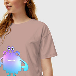 Футболка оверсайз женская Monster cartoon blue purple, цвет: пыльно-розовый — фото 2