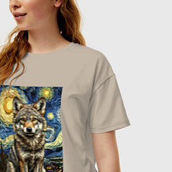 Футболка оверсайз женская Волчонок Ван Гог, цвет: миндальный — фото 2