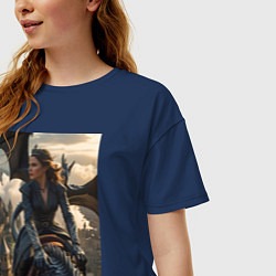 Футболка оверсайз женская Королеву преследует дракон, цвет: тёмно-синий — фото 2
