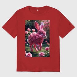 Футболка оверсайз женская Кролик из роз, цвет: красный