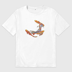 Футболка оверсайз женская Карпы кои рыбы, цвет: белый