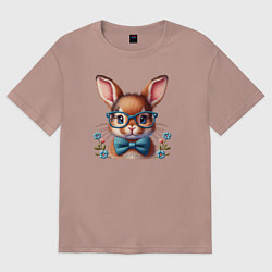 Футболка оверсайз женская Кролик мальчик в очках, цвет: пыльно-розовый