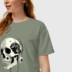 Футболка оверсайз женская Кибернетический череп с проводами, цвет: авокадо — фото 2