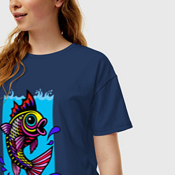 Футболка оверсайз женская Рыбка в воде, цвет: тёмно-синий — фото 2