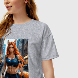 Футболка оверсайз женская Рыжая лиса-полицейский, цвет: меланж — фото 2