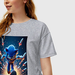 Футболка оверсайз женская Соник убегает от ракет, цвет: меланж — фото 2