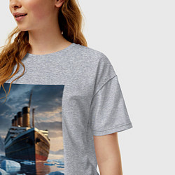 Футболка оверсайз женская Титаник плывет среди айсбергов, цвет: меланж — фото 2