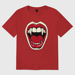 Футболка оверсайз женская Клыки вампира, цвет: красный