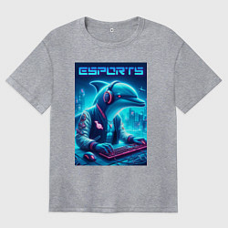 Футболка оверсайз женская Дельфин крутой киберспортсмен - нейроарт, цвет: меланж