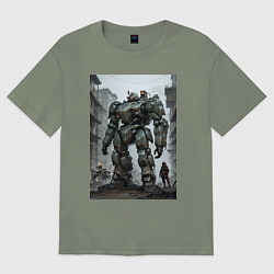 Футболка оверсайз женская Конвой роботов в городе, цвет: авокадо