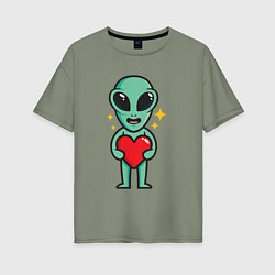 Футболка оверсайз женская Пришелец с сердечком, цвет: авокадо