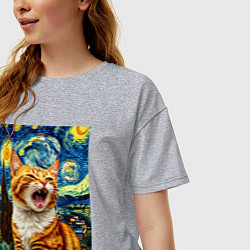 Футболка оверсайз женская Крик котика, цвет: меланж — фото 2