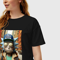 Футболка оверсайз женская Рик Санчес в Нью-Йорке - нейроарт, цвет: черный — фото 2