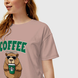 Футболка оверсайз женская Капибара с кофе на сарказме, цвет: пыльно-розовый — фото 2