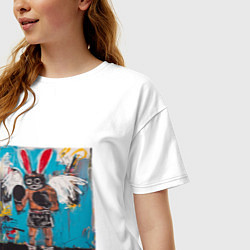 Футболка оверсайз женская Граффити с зайцем боксером, цвет: белый — фото 2