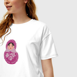 Футболка оверсайз женская Матрёшка в розовом, цвет: белый — фото 2