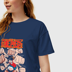 Футболка оверсайз женская Ванпис Луффи кулак, цвет: тёмно-синий — фото 2