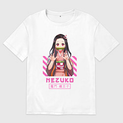 Футболка оверсайз женская Клинок рассекающий демонов Незуко полоска, цвет: белый