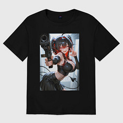 Футболка оверсайз женская Девушка-демон с пистолетом, цвет: черный