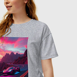 Футболка оверсайз женская Суперкар едет по серпантину, цвет: меланж — фото 2