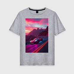 Футболка оверсайз женская Суперкар едет по серпантину, цвет: меланж
