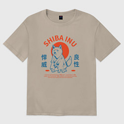 Футболка оверсайз женская Сиба ину , Японский стиль, цвет: миндальный