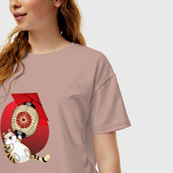 Футболка оверсайз женская Летящий кот на фонарике, цвет: пыльно-розовый — фото 2