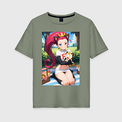 Футболка оверсайз женская Джесси и Мяут на пикнике, цвет: авокадо