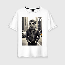 Футболка оверсайз женская Лев модник в Нью-Йорке - нейроарт, цвет: белый